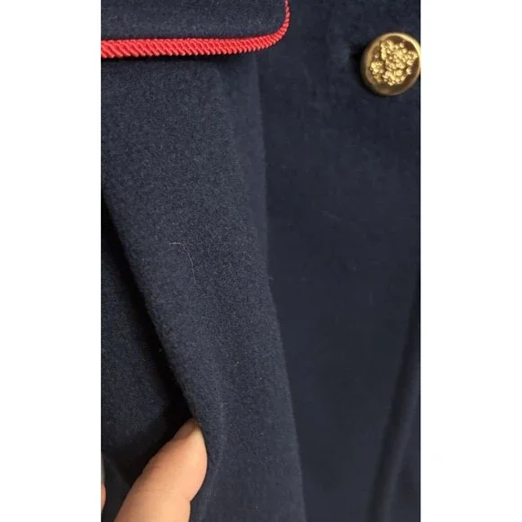 Vintage Union Made Navy Coat 1960s 70s Mod Blue Double Breasted Overcoat Twee - Picture 8 of 8
